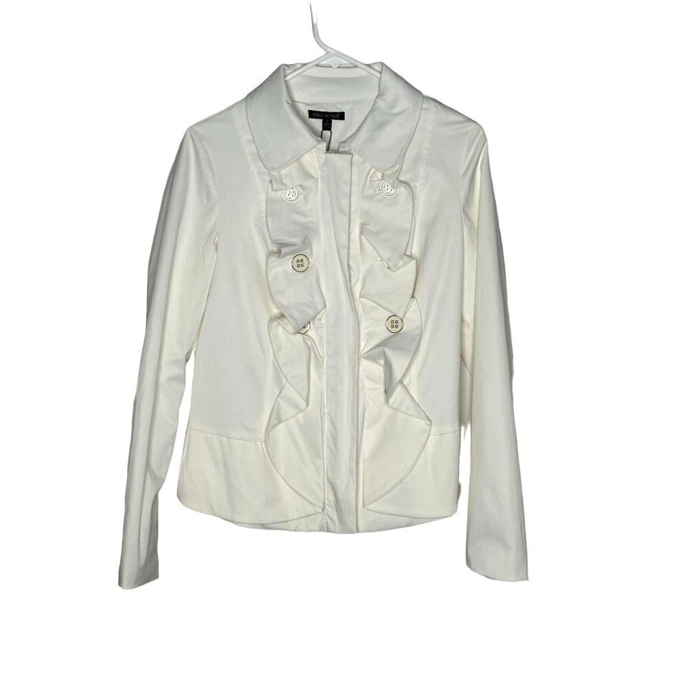 NWT For Cynthia ivory ruffle zip front jacket size s